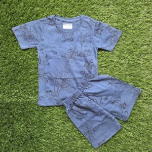 Closeup of soft cotton fabric and elastic waistband on kids cotton shorts set