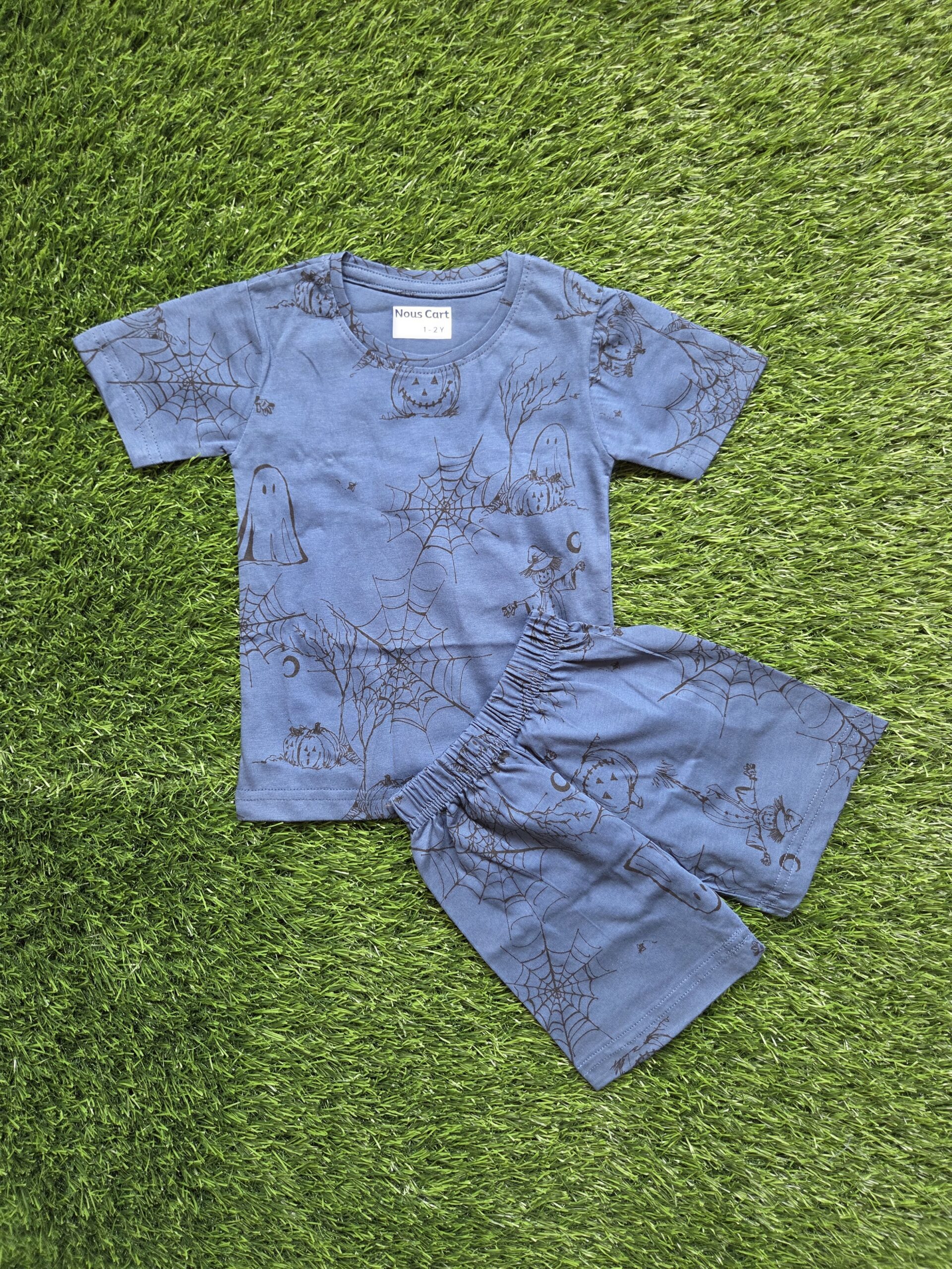 Closeup of soft cotton fabric and elastic waistband on kids cotton shorts set