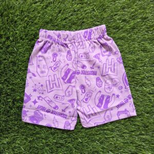 Purple kids cotton co-ord shorts set for boys and girls, short-sleeve top and elastic waist shorts, summer wear