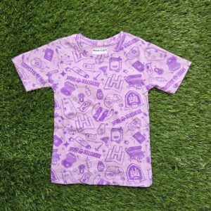 Purple kids cotton co-ord shorts set for boys and girls, short-sleeve top and elastic waist shorts, summer wear