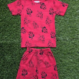 Vibrant Red Ribbed Cotton Half Sleeve Top & Shorts Co-Ord Set for Kids (Ages 1-8)