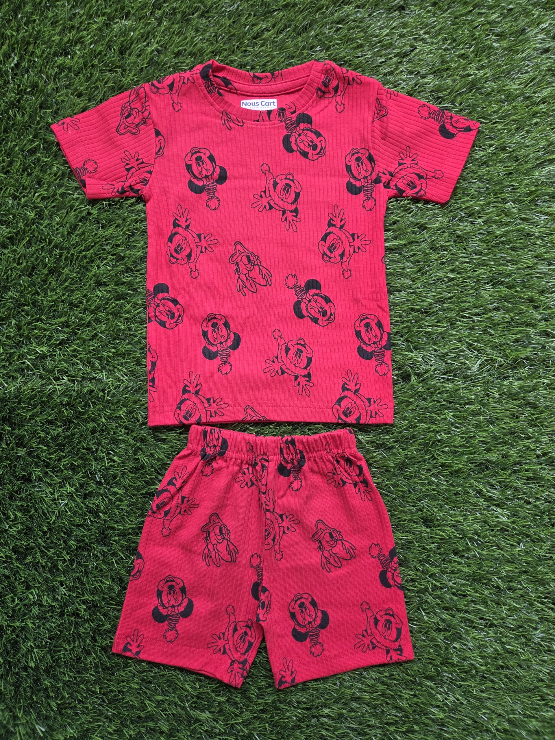 Vibrant Red Ribbed Cotton Half Sleeve Top & Shorts Co-Ord Set for Kids (Ages 1-8)