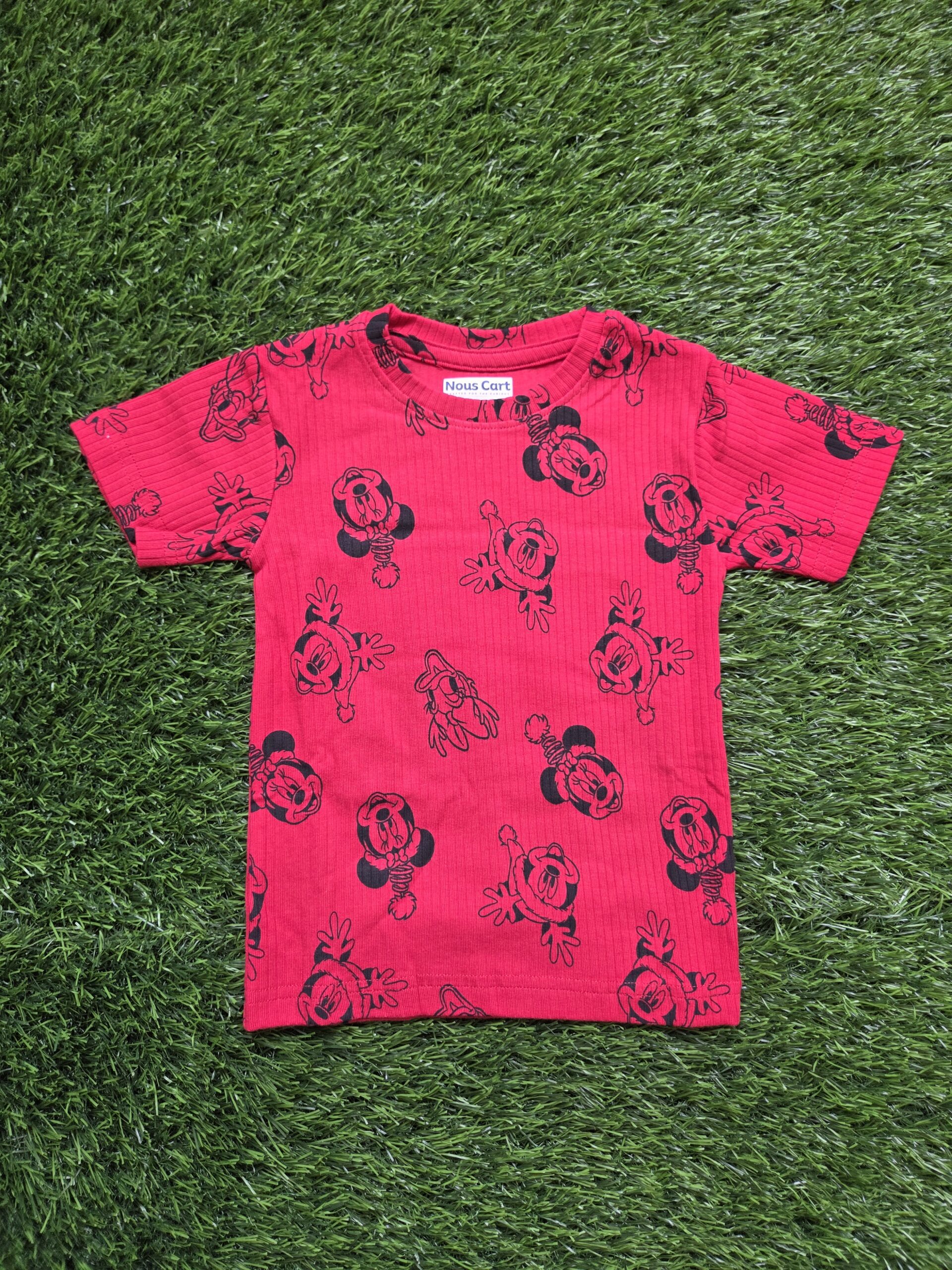 Vibrant Red Ribbed Cotton Half Sleeve Top & Shorts Co-Ord Set for Kids (Ages 1-8) - Image 2