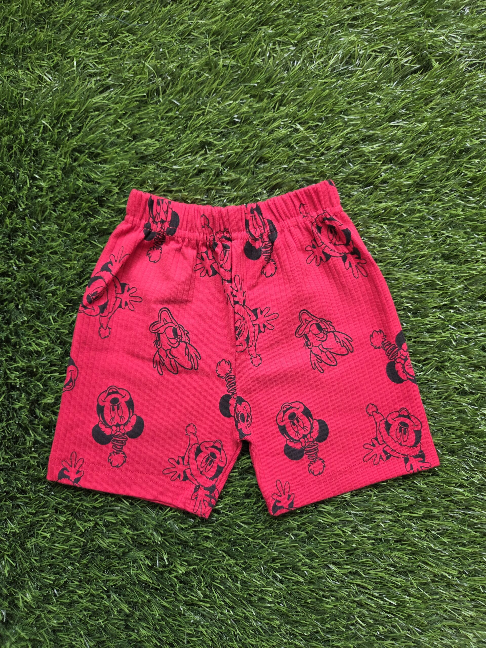 Vibrant Red Ribbed Cotton Half Sleeve Top & Shorts Co-Ord Set for Kids (Ages 1-8) - Image 3