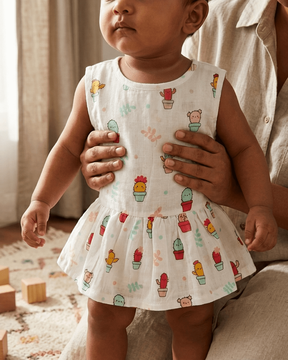 Muslin Button Frock for Baby | Soft Breathable 100% Cotton Muslin Dress | Newborn & Infant Summer Wear | Assorted Prints - Image 3