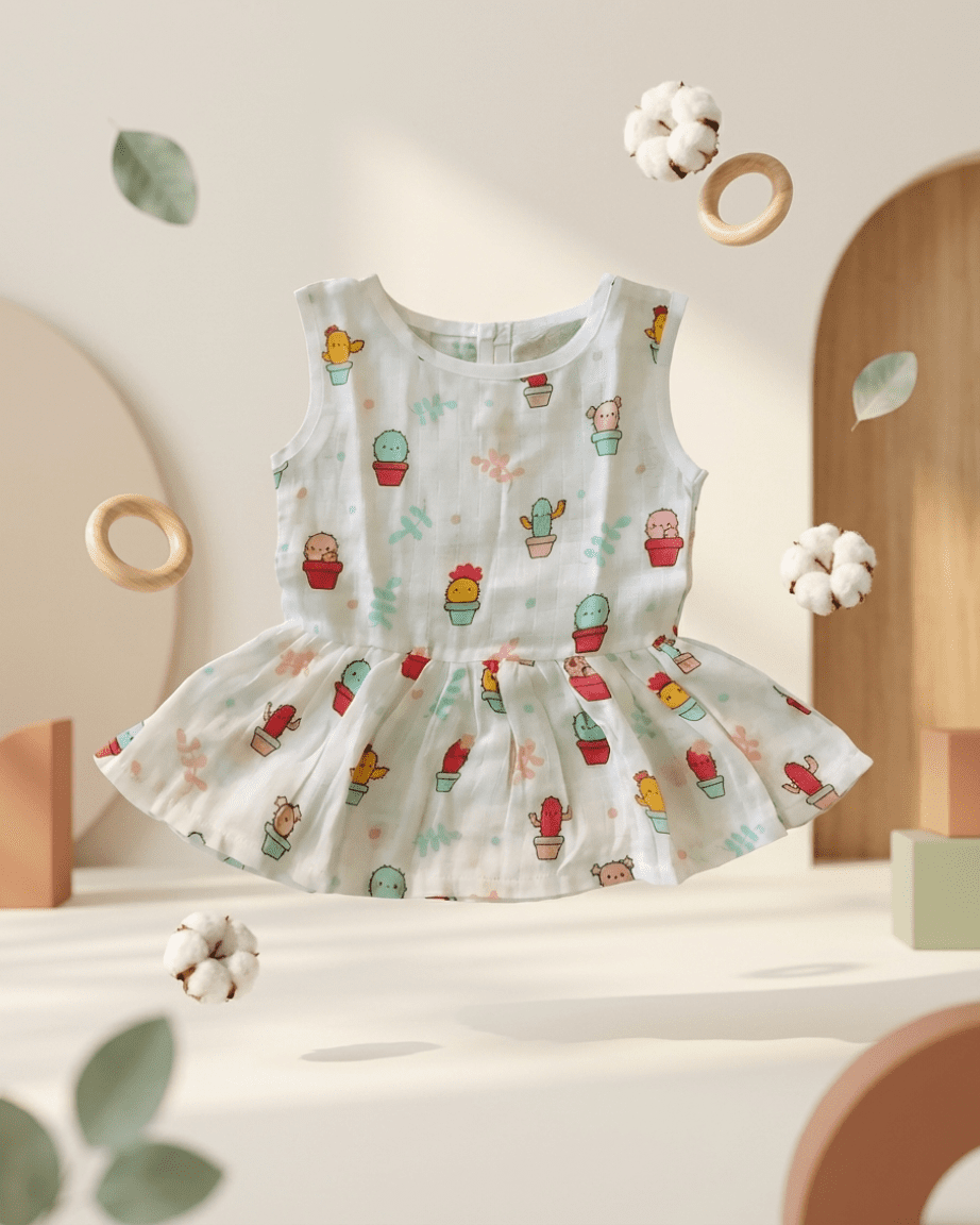 Muslin Button Frock for Baby | Soft Breathable 100% Cotton Muslin Dress | Newborn & Infant Summer Wear | Assorted Prints - Image 4