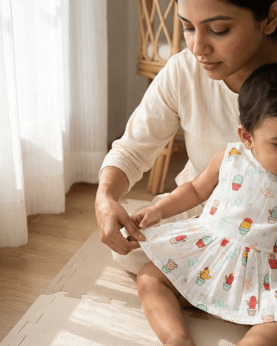 Muslin Button Frock for Baby | Soft Breathable 100% Cotton Muslin Dress | Newborn & Infant Summer Wear | Assorted Prints - Image 2