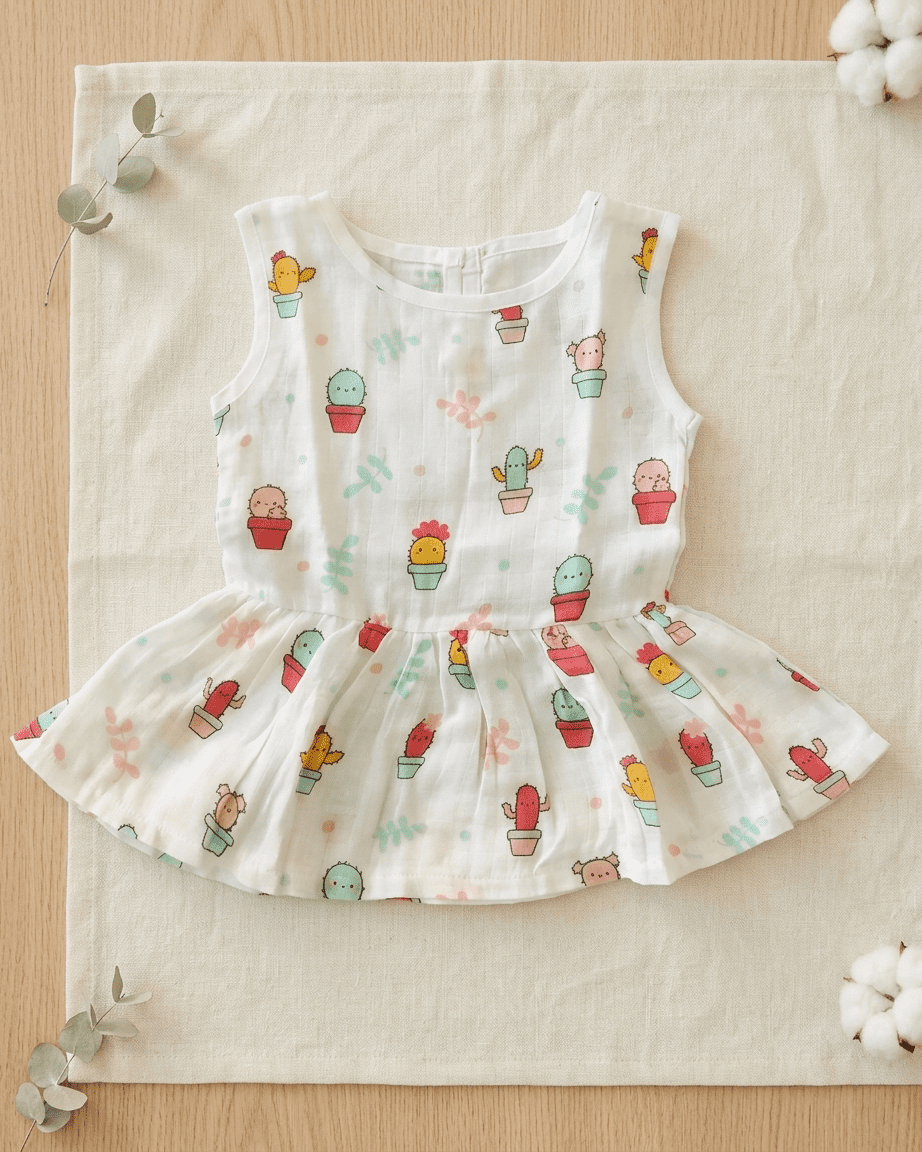 Muslin Button Frock for Baby | Soft Breathable 100% Cotton Muslin Dress | Newborn & Infant Summer Wear | Assorted Prints