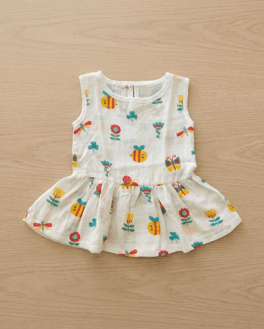Muslin Back Button Frock for Baby | Soft Breathable 100% Cotton Muslin Dress | Newborn & Infant Summer Wear | Assorted Prints
