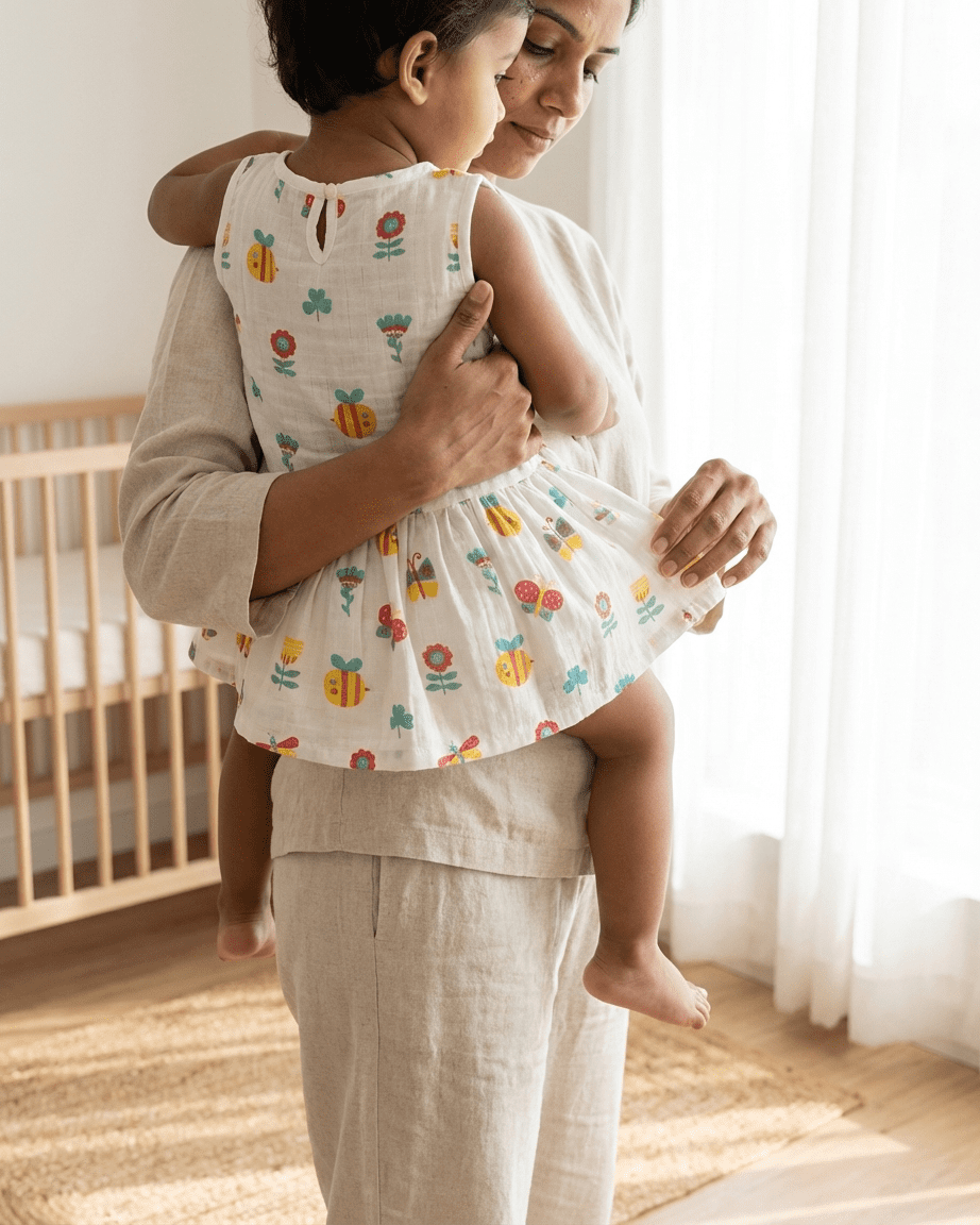 Muslin Back Button Frock for Baby | Soft Breathable 100% Cotton Muslin Dress | Newborn & Infant Summer Wear | Assorted Prints - Image 3