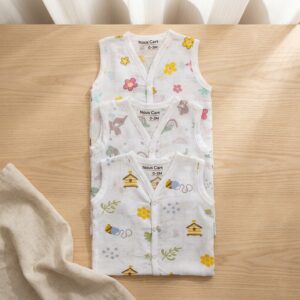 Muslin Jabla Pack of 3 – Starter Set | Soft Cotton Sleeveless Jabla for Babies 0-12 Months