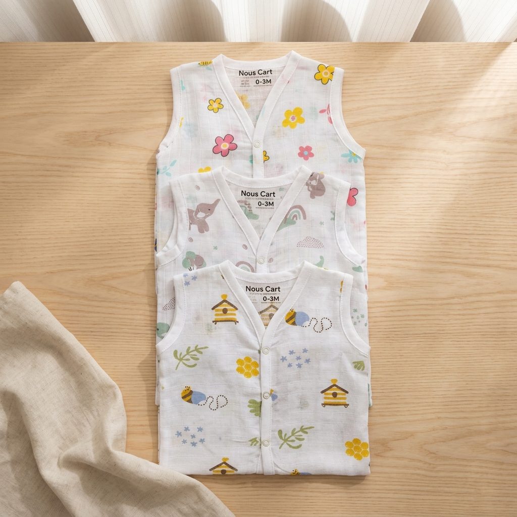 Muslin Jabla Pack of 3 – Starter Set | Soft Cotton Sleeveless Jabla for Babies 0-12 Months