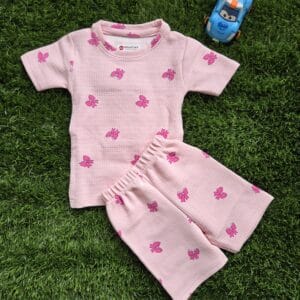 Baby Pink Waffle Cotton Co-Ord Set for Girls (Ages 1–8)