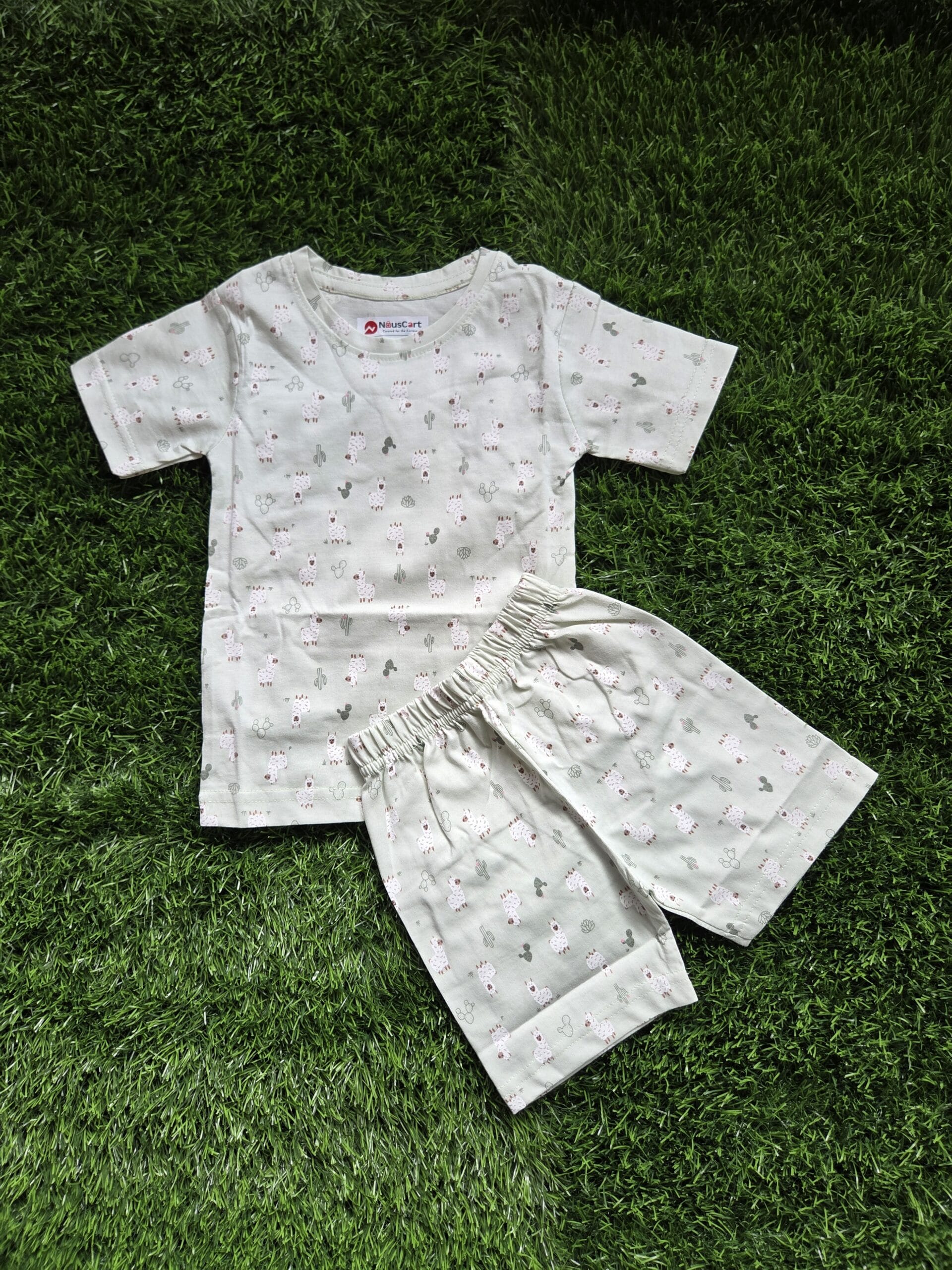 Kids Cotton Shorts Set for Boys & Girls – Green, Regular Fit, Kids Summer Wear