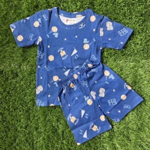 Kids Cotton Shorts Set for Boys & Girls – Blue, Regular Fit, Kids Summer Wear
