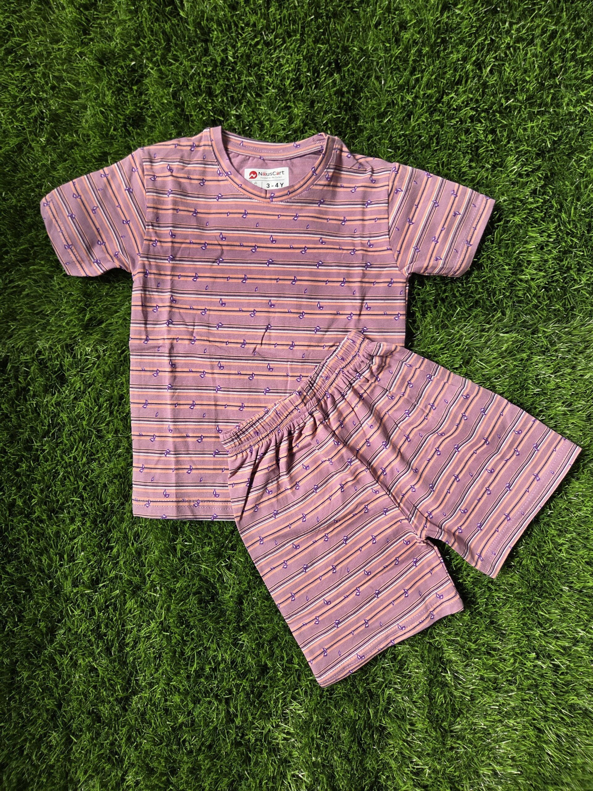 Kids Cotton Shorts Set for Boys & Girls – Lavender, Regular Fit, Kids Summer Wear