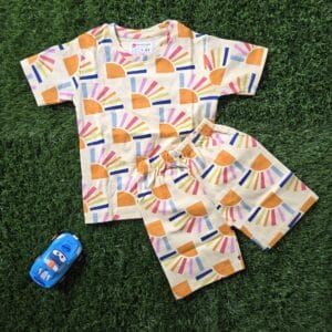 Kids Cotton Shorts Set for Boys & Girls – Yellow, Regular Fit, Kids Summer Wear