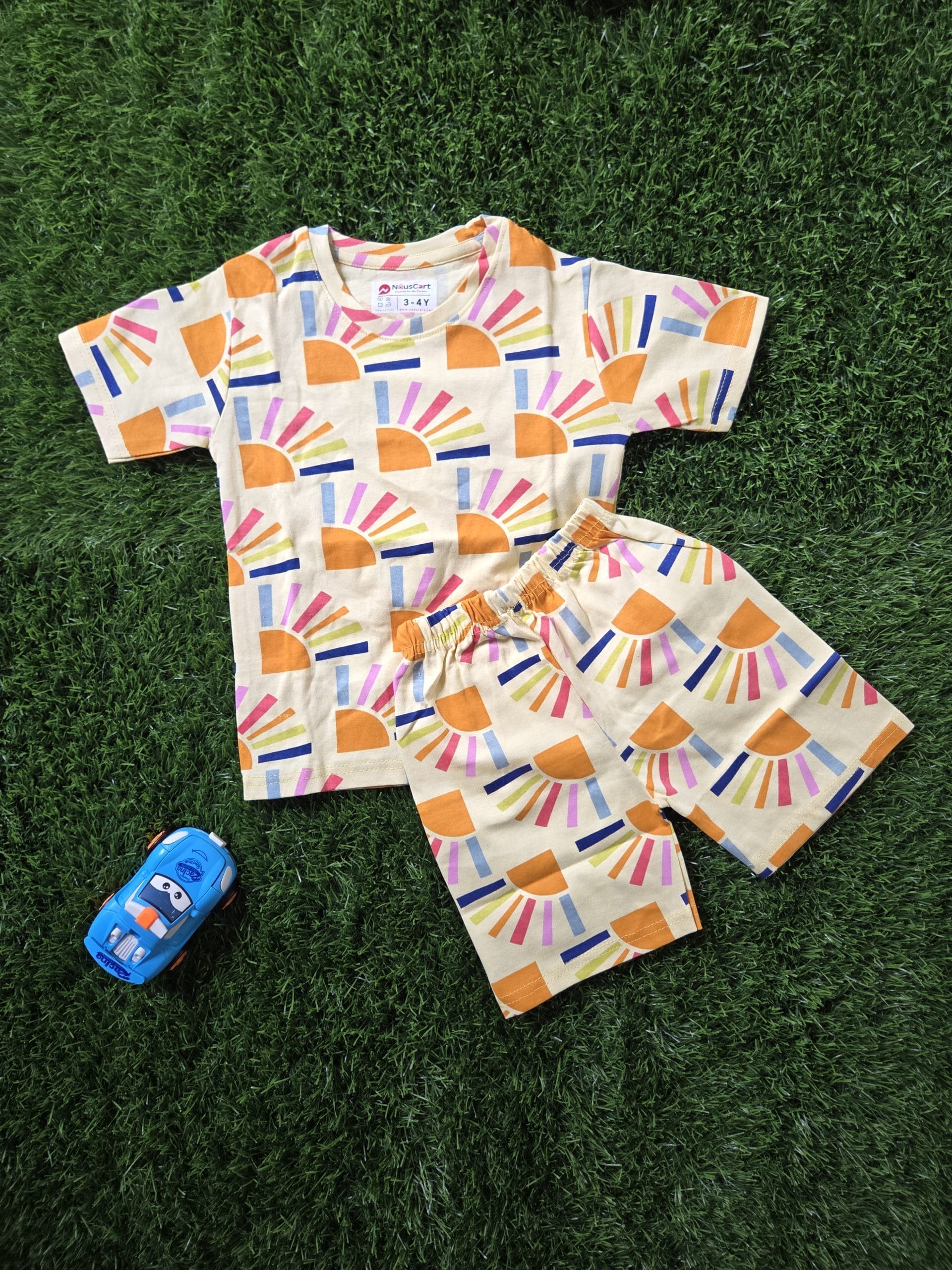 Kids Cotton Shorts Set for Boys & Girls – Yellow, Regular Fit, Kids Summer Wear