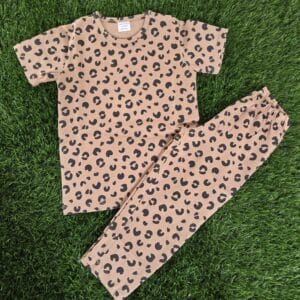 Premium Kids 100% Cotton Pant Co-Ord Set – Cute Cheetah Print Half Sleeve Top & Track Pant Two-Piece Loungewear