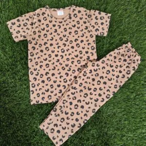 Premium Kids 100% Cotton Pant Co-Ord Set – Cute Cheetah Print Half Sleeve Top & Track Pant Two-Piece Loungewear