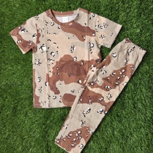 Premium Kids 100% Cotton Pant Co-Ord Set – Cute Desert Camouflage Print Half Sleeve Top & Track Pant Two-Piece Loungewear