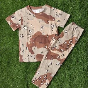 Premium Kids 100% Cotton Pant Co-Ord Set – Cute Desert Camouflage Print Half Sleeve Top & Track Pant Two-Piece Loungewear