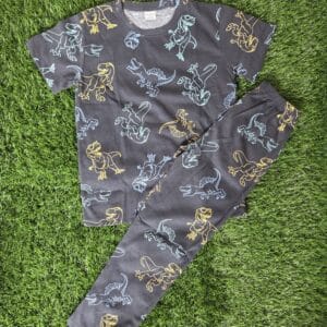 Premium Kids 100% Cotton Pant Co-Ord Set – Cute Dino Print Half Sleeve Top & Track Pant Two-Piece Loungewear