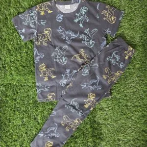 Premium Kids 100% Cotton Pant Co-Ord Set – Cute Dino Print Half Sleeve Top & Track Pant Two-Piece Loungewear