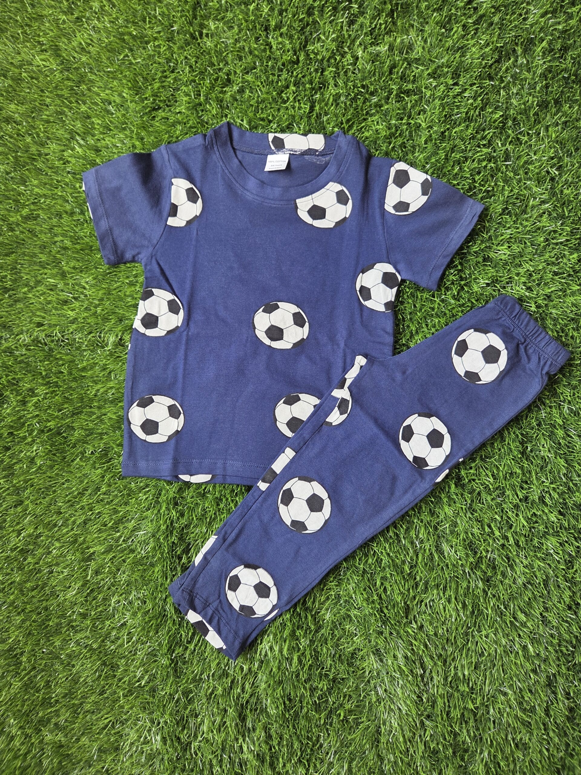 Premium Kids 100% Cotton Pant Co-Ord Set – Football Half Sleeve Top & Track Pant Two-Piece Loungewear