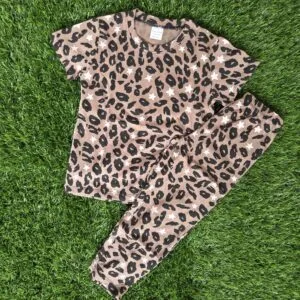 Premium Kids 100% Cotton Pant Co-Ord Set – Cute Leopard Print Half Sleeve Top & Track Pant Two-Piece Loungewear