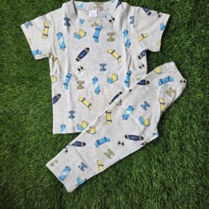 Premium Kids 100% Cotton Pant Co-Ord Set – Cute Skate Board Print Half Sleeve Top & Track Pant Two-Piece Loungewear