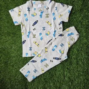 Premium Kids 100% Cotton Pant Co-Ord Set – Cute Skate Board Print Half Sleeve Top & Track Pant Two-Piece Loungewear