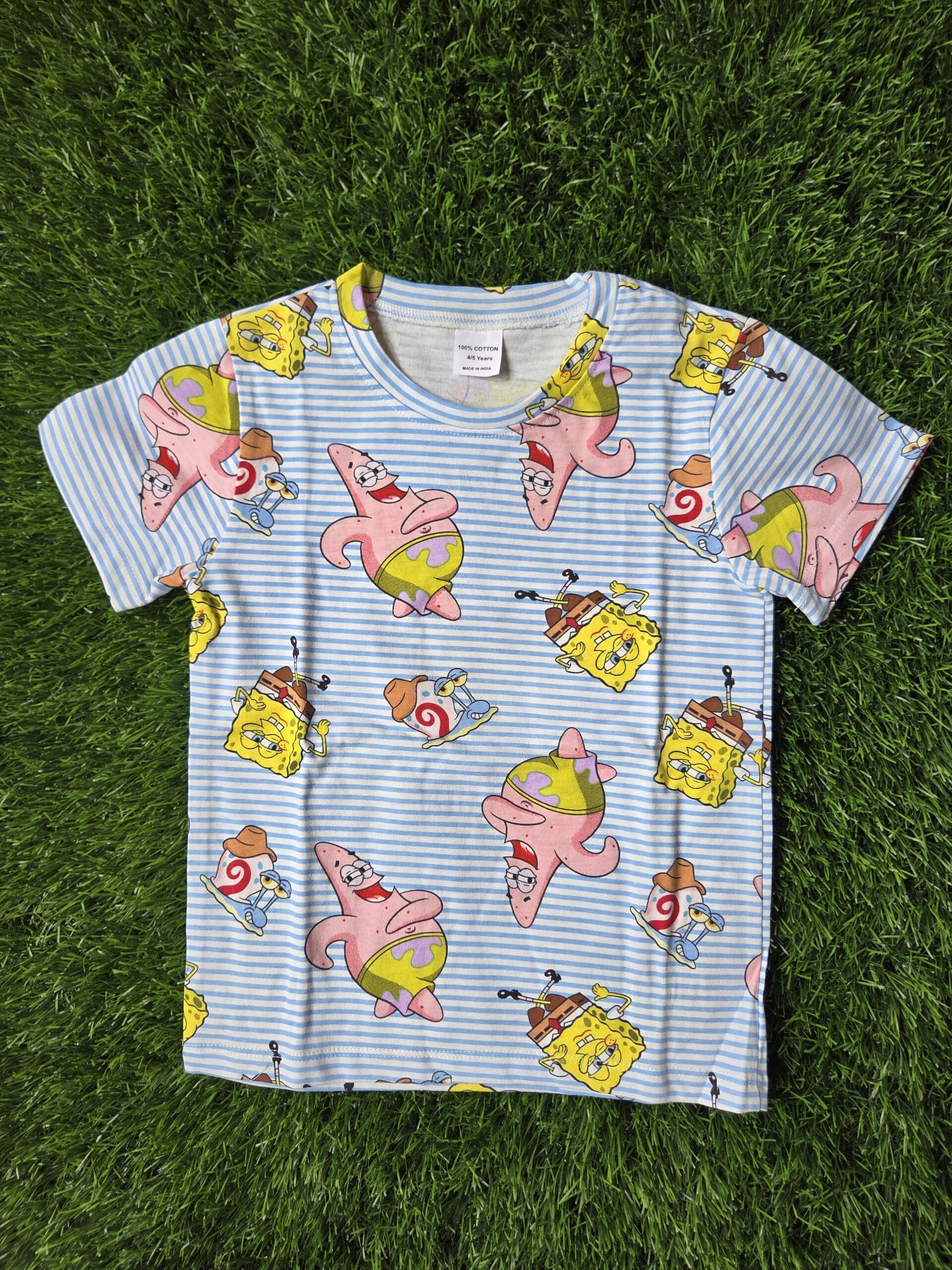 Premium Kids 100% Cotton Pant Co-Ord Set – Cute SpongeBob Print Half Sleeve Top & Track Pant Two-Piece Loungewear - Image 2