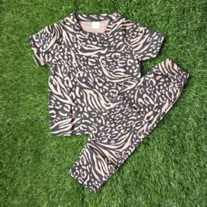 Premium Kids 100% Cotton Pant Co-Ord Set – Cute Zebra Print Half Sleeve Top & Track Pant Two-Piece Loungewear