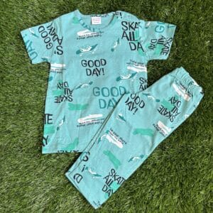 Premium Kids 100% Cotton Pant Co-Ord Set – Cute Skate Board Print Half Sleeve Top & Track Pant Two-Piece Loungewear