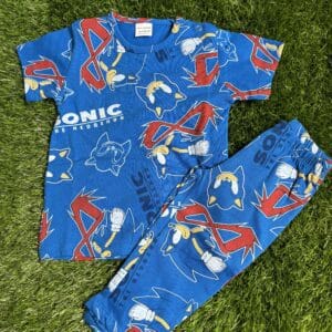 Premium Kids 100% Cotton Pant Co-Ord Set – Cute Sonic Print Half Sleeve Top & Track Pant Two-Piece Loungewear
